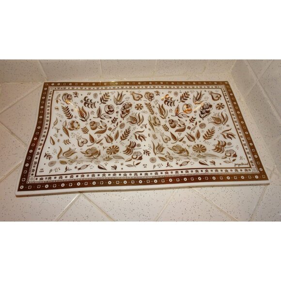 Georges Briard White Gold Hollywood Regency Glass Rectangle Tray Persian Garden - Picture 1 of 10